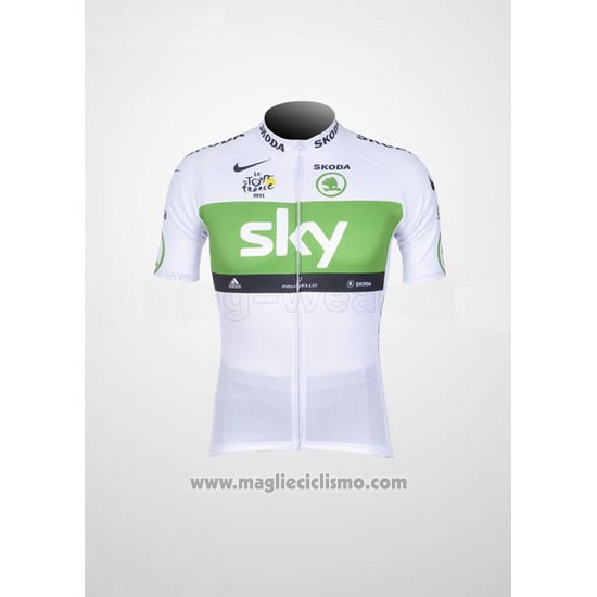 2012 Abbigliamento Ciclismo Sky Lider Bianco e Verde Manica Corta e Salopette